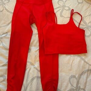 Red Women's Leggings with Matching Crop Tank Top